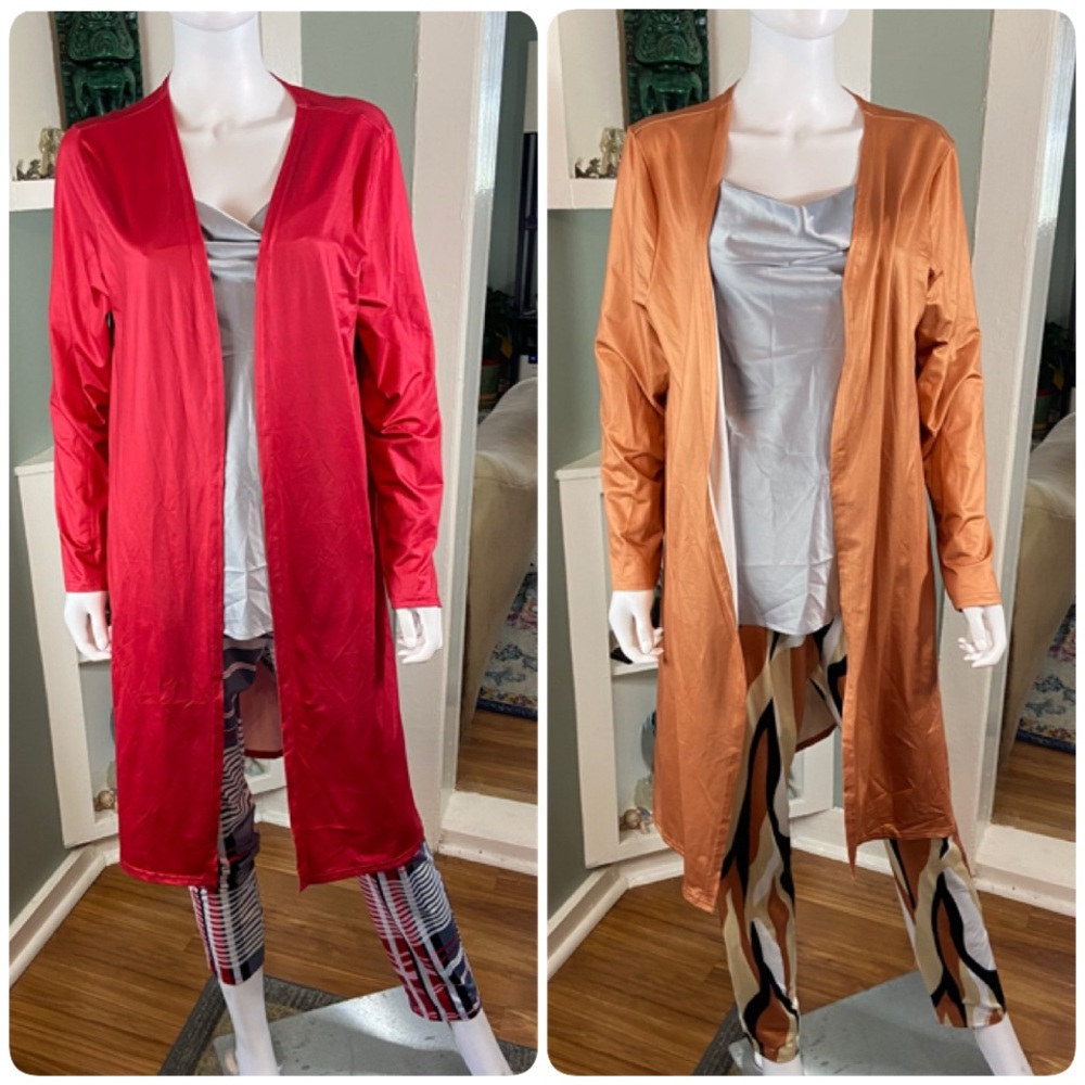 Bundle of 2 Stretch Suits Outfits Duster Jacket Pants Sets L/XL Striped Abstract